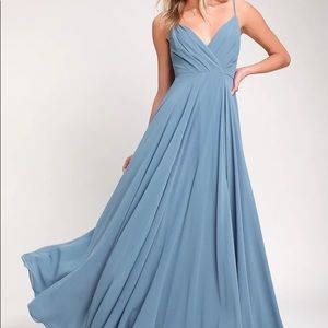 Lulu’s Slate Blue/Light Blue Maxi Bridesmaid Dress